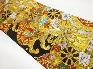 花々に蝶・源氏車模様織出し袋帯